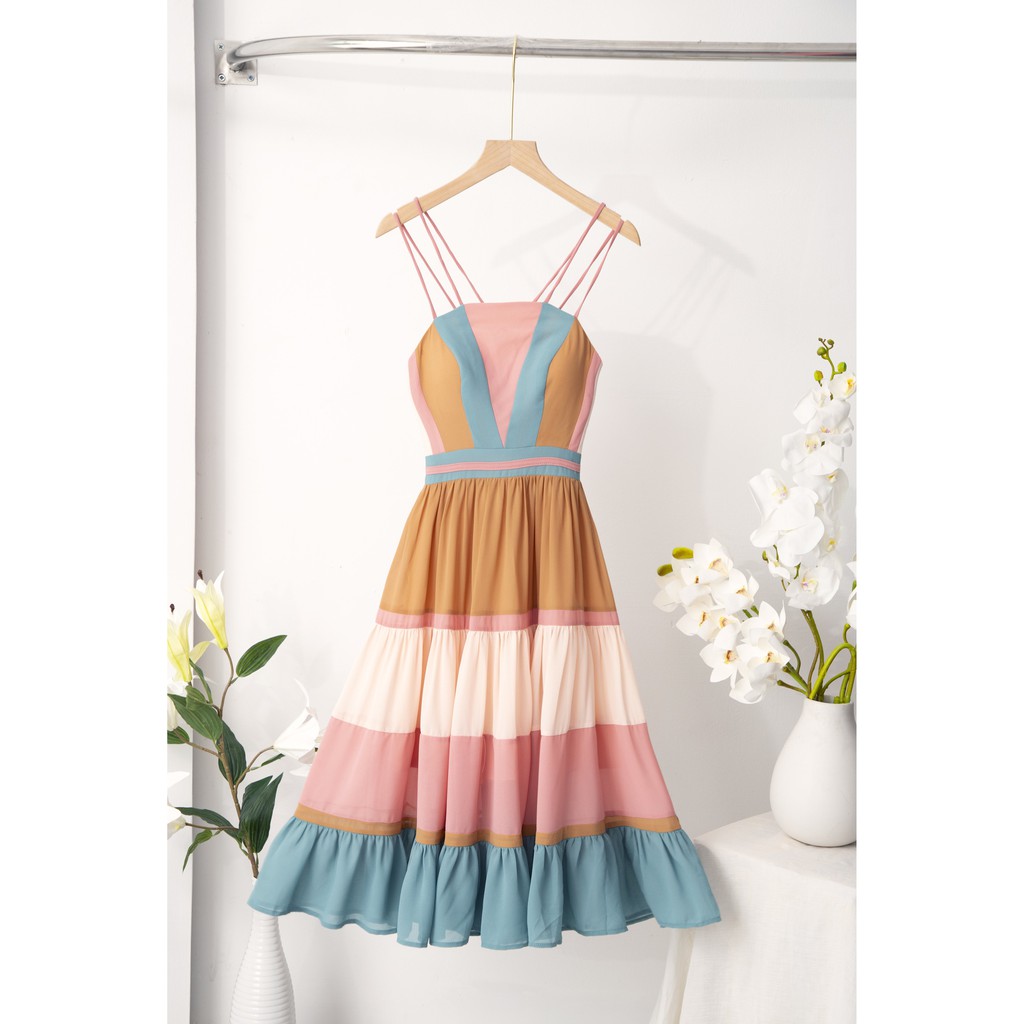 [Mã SKAMSALEP6 giảm 10% tối đa 100K đơn 150K] SÒ VINTAGE - KIRA Đầm xoè phối màu