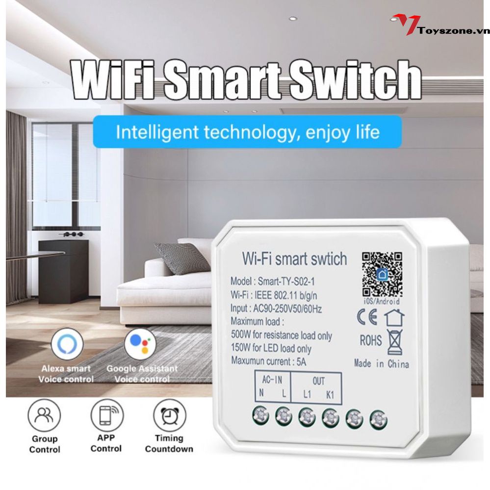 🤟 Có hàng 🤟Mô-đun công tắc đèn thông minh AUBESS 1/ 2 công tắc điều khiển từ xa cho Alexa Google Home