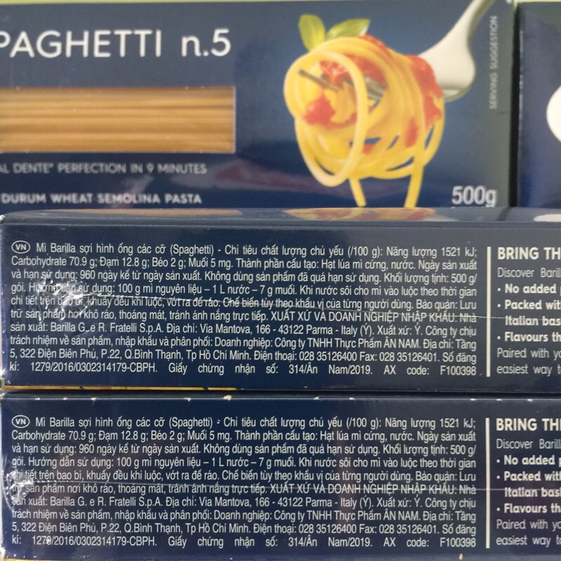 Mì Ý Spaghetti Barilla Hộp 1Kg-Mì Ý Sợi Số 3-5-13 Các cỡ (Vừa-Trung-Đại) Barilla Sợi Dẹt Đóng Hộp Cao Cấp Nhập Khẩu Ý