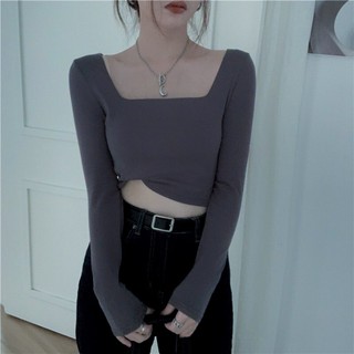 Áo croptop cổ vuông form ôm chất đẹp