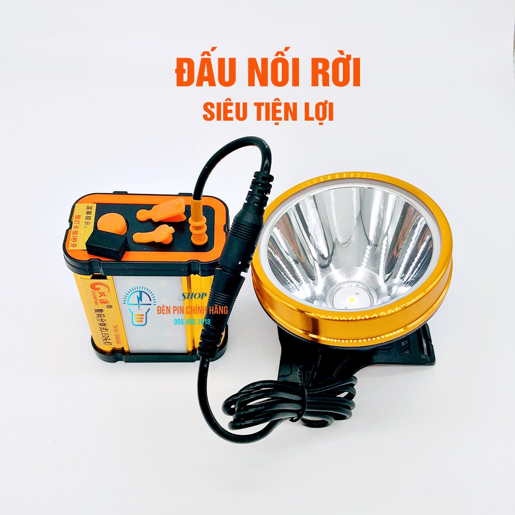 Đèn pin đội đầu SHANGYUAN 9806 LED 200w siêu sáng bình ắc quy rời có cổng sạc điện thoại usb có đèn bên hông, đi soi ếch