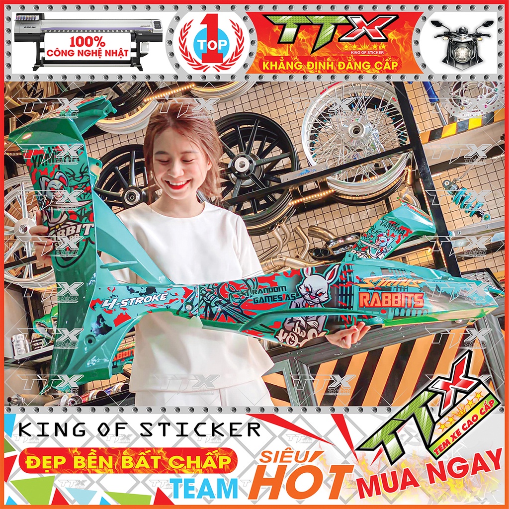 Tem Xe Sirius Xanh Lục Bảo Thỏ Rabbits - Tem Dán Xe Sirius Xanh Đen Siêu Đẹp - Mẫu Tem Rời Sirius Xanh Lục Bảo (s038-00)