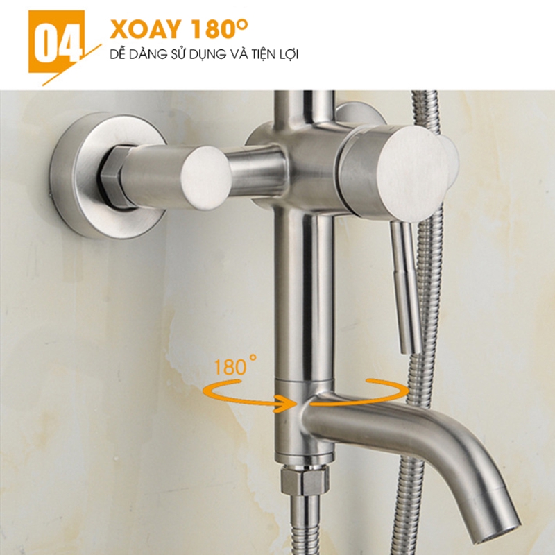 Bộ sen cây tắm nóng lạnh Inox SUS304 tròn thẳng, bảo hành 12 tháng, độ bền cao, không hoen gỉ 3002