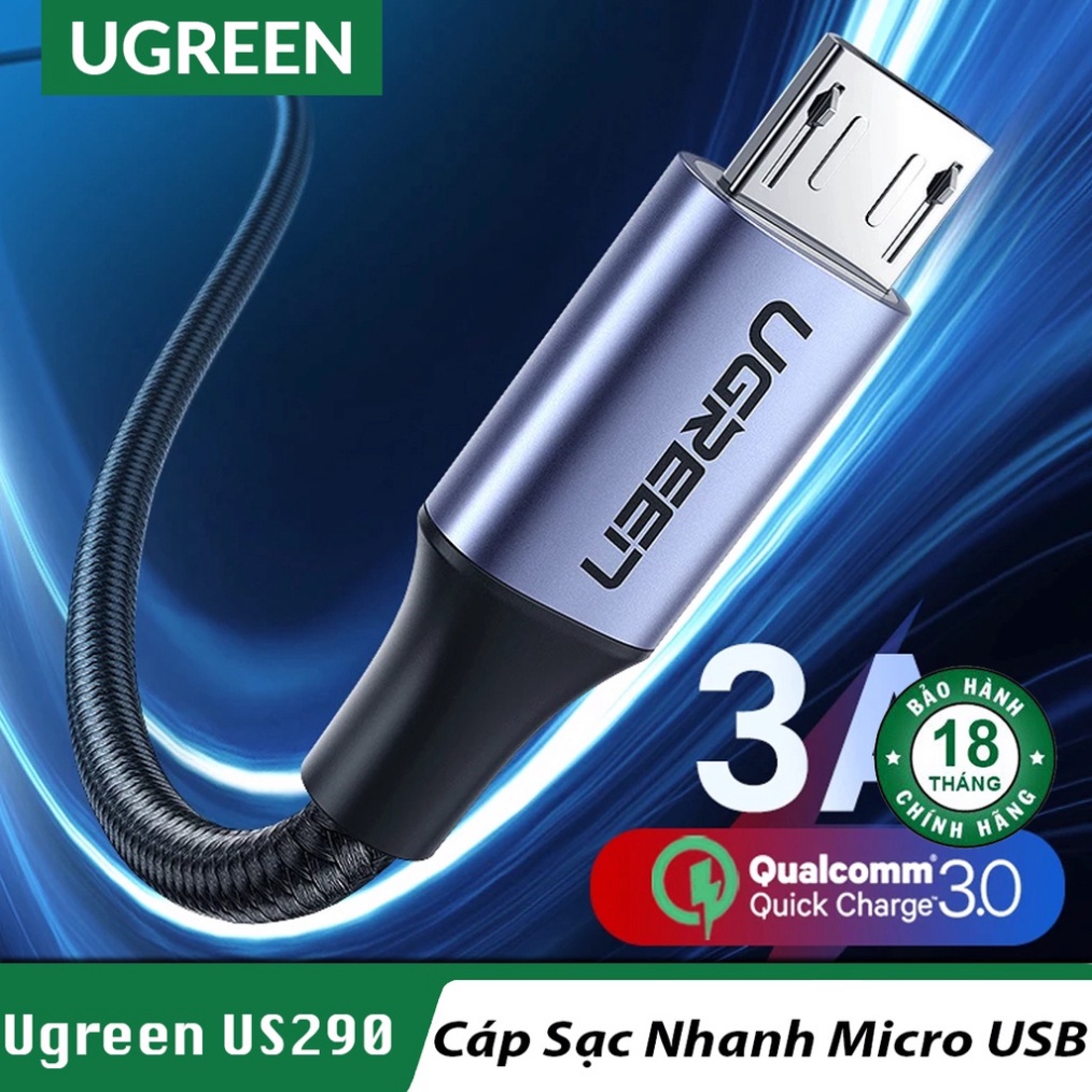 Cáp Sạc Nhanh 3A QC 3.0 Cổng Micro USB UGREEN US290 - Dây Bện Lưới BH