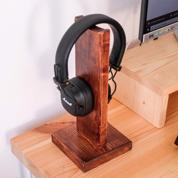 Giá treo tai nghe FEGO bằng gỗ thông tự nhiên, kệ để headphone stand thân gỗ