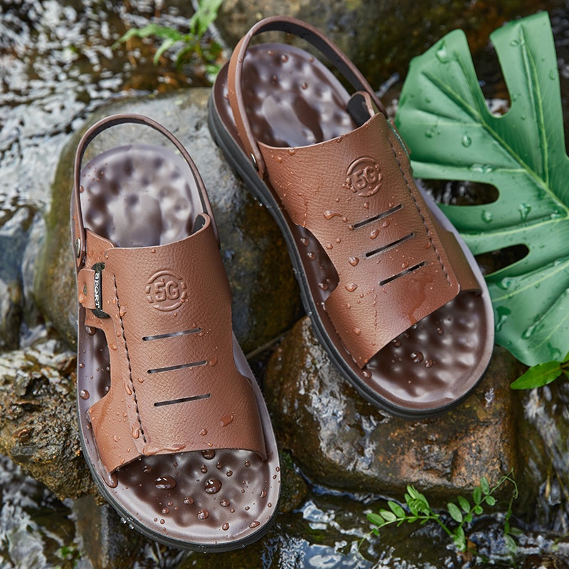 Sandal nam kiểu giày quai hậu mang đi học chất liệu da bảo hành 1 năm DK67 TIMAN