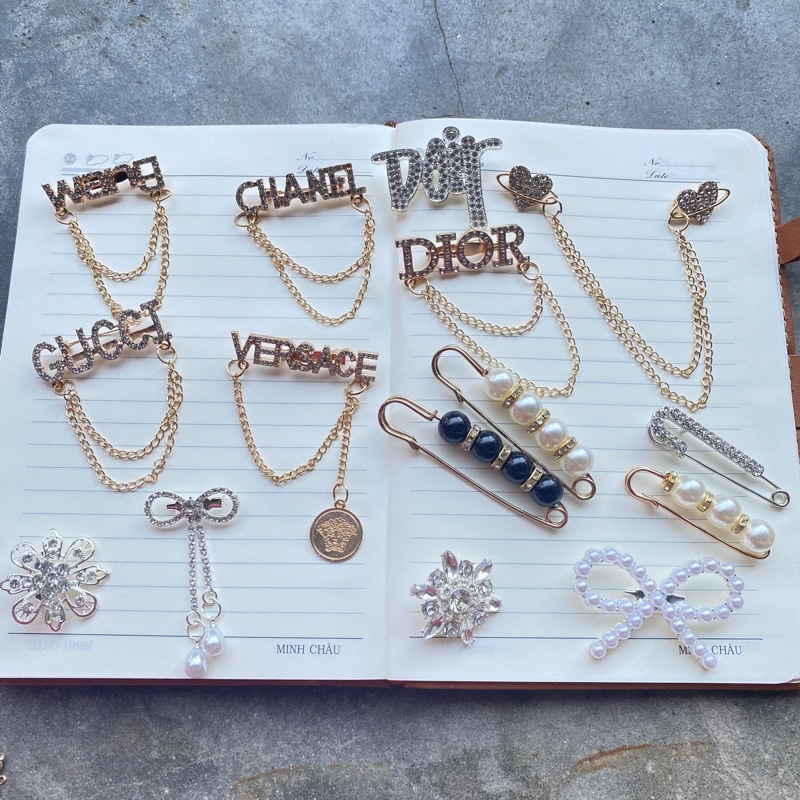 Cài áo đá nhân tạo, tag cài áo + hoa + trang trí ngực áo, váy, vec