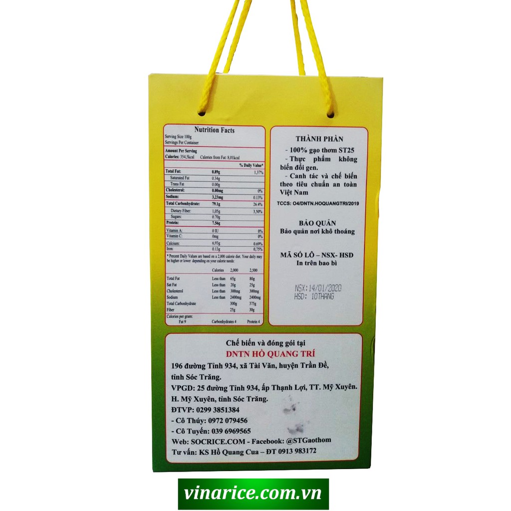 Gạo Đặc Sản Sóc Trăng ST25 Lúa Tôm - túi ép chân ko 2kg - Gạo an toàn ngon nhất thế giới 2019