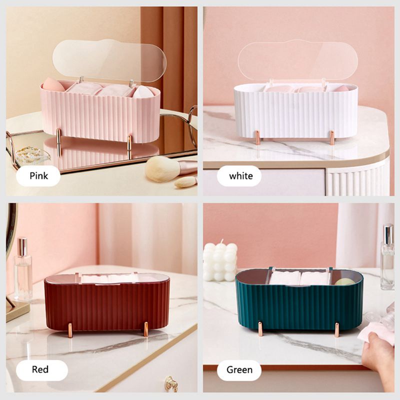 Hộp Đựng Bông Tẩy Trang, Cọ Trang Điểm, Mỹ Phẩm Có Nắp Đậy Trong Suốt Tiện Dụng Tiện Dụng Phần Chân Mạ Vàng Rose Gold