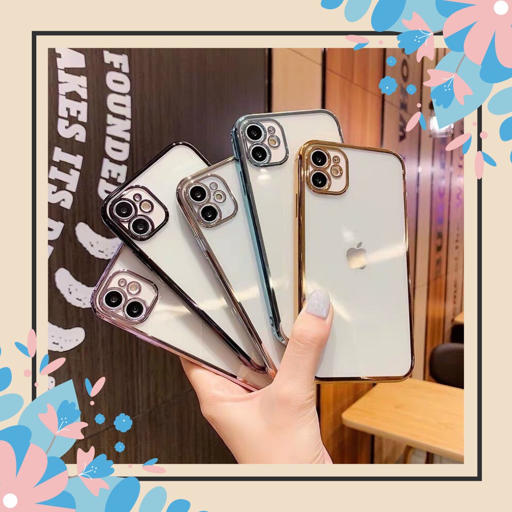 Ốp lưng iPhone trong suốt viền màu mạ vàng giả ip12 sang chảnh 6s/6splus/7/7plus/8plus/x/xs/xsmax/11/11promax