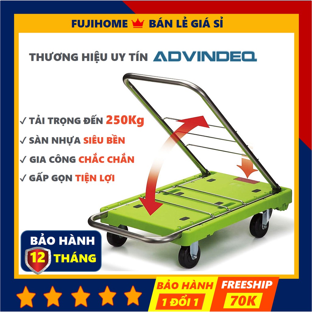 [BH 12 THÁNG] Xe đẩy hàng 4 bánh gấp gọn ADVINDEQ AV230, bánh cao su êm ái, xe kéo hàng gấp gọn siêu thị đa năng giá rẻ