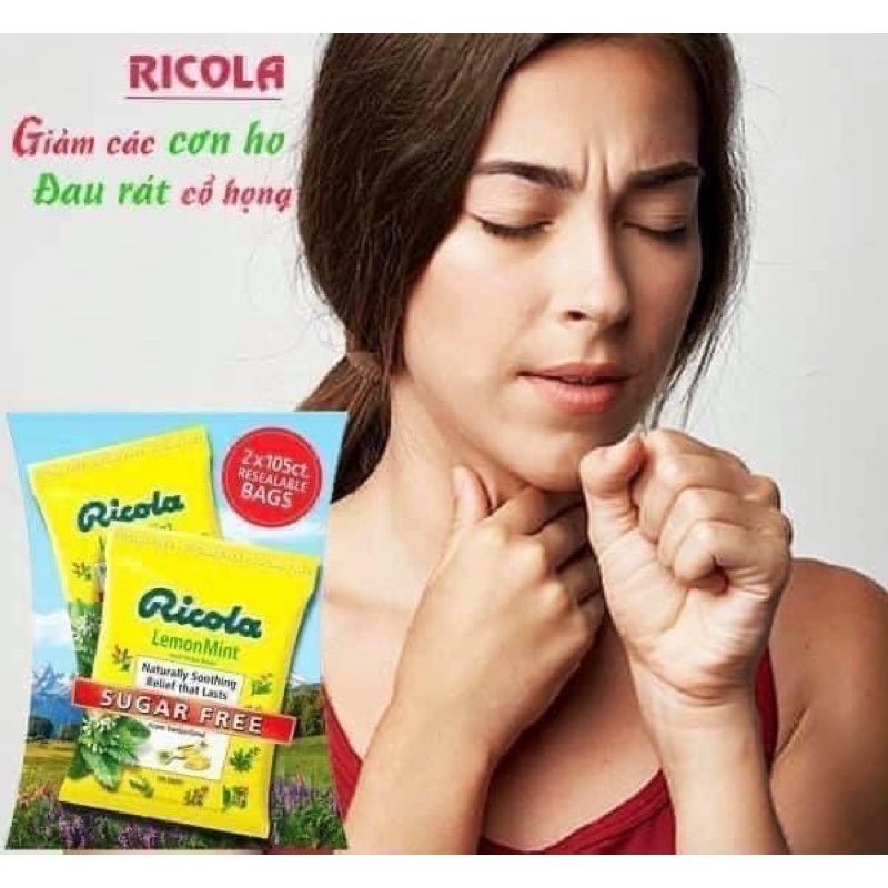 Set Kẹo RICOLA LEMONMINT ngậm ho không đường , có đường 105v