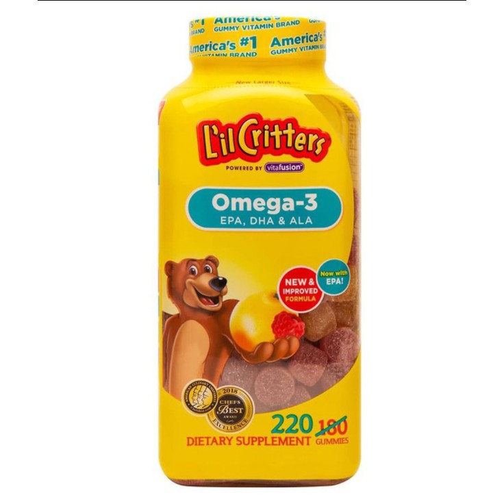 Kẹo dẻo L'il Critter Gummy Omega3 EPA, DHA & ALA cho trẻ 220V HolCim