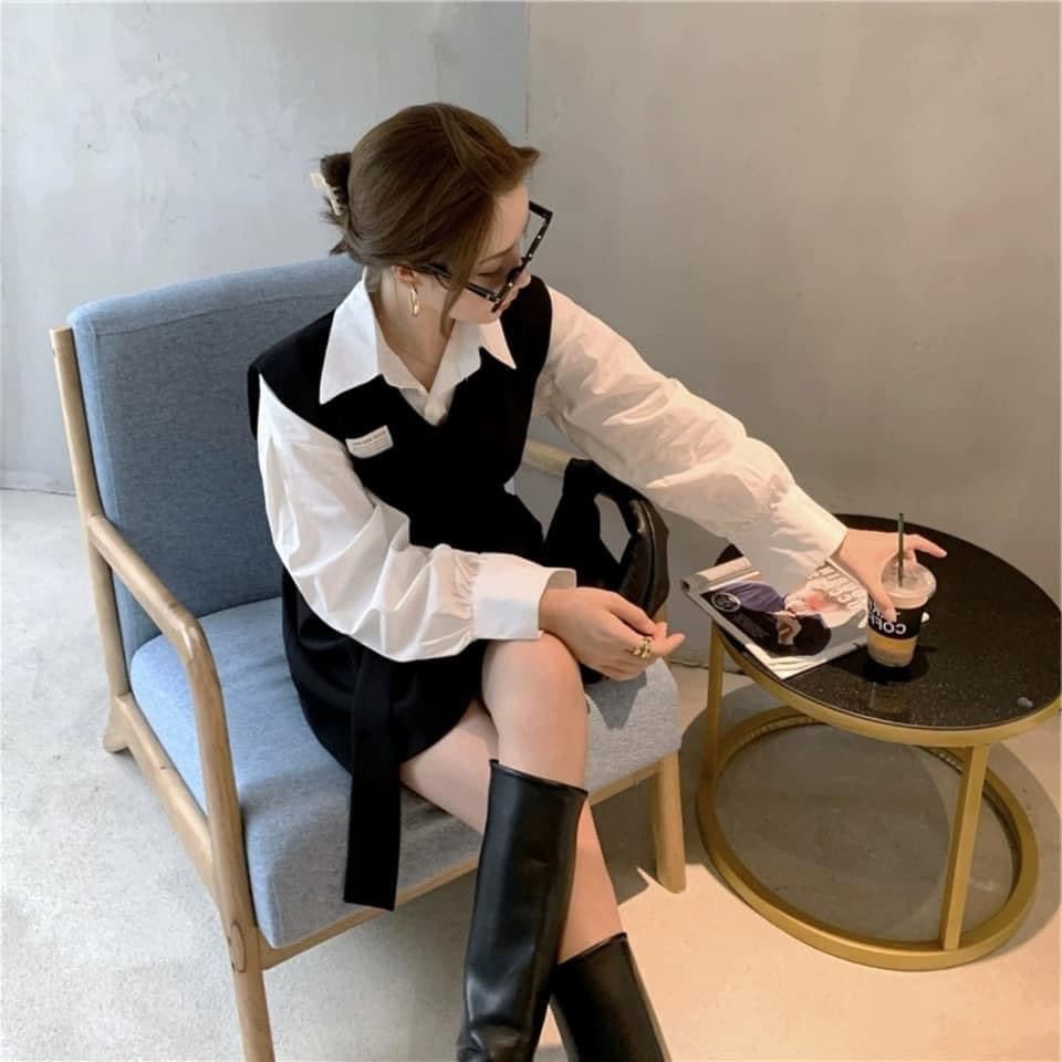 Set Áo Sơ Mi + Đầm Suông Kèm Belt (ÁO TRẮNG + ĐẦM ĐEN) | BigBuy360 - bigbuy360.vn