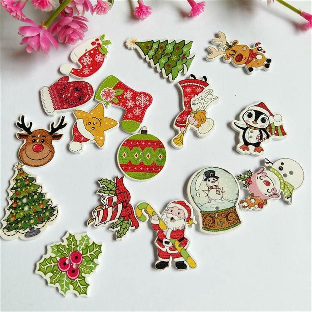 Set 50 nút cài áo trang trí album/đồ thủ công 2 lỗ phong cách Giáng sinh dễ thương