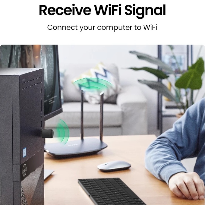 Thiết Bị Thu Sóng Wifi Ugreen 650Mbps 5Ghz &amp; 2.4GHz Hai Băng Tần USB Cho Ăng Ten Máy Tính