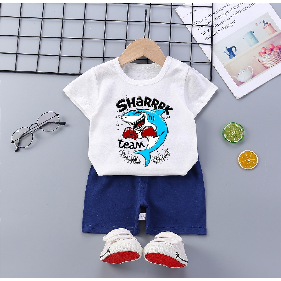 Đồ Bộ Quần Áo Thun Dành Cho Bé Trai Bé Gái Chất Cotton Thỏ Con, Hươu Con, Gấu Con, Shark và Superman, SIZE 8-20KG