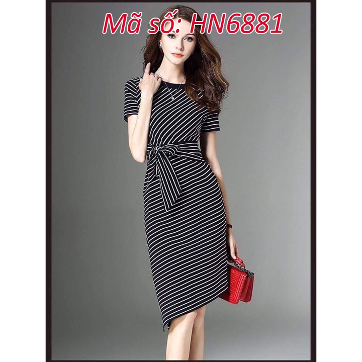 #HN6881 ĐẦM ÔM BODY SỌC XÉO EO NƠ LƯNG PHỐ REN SANG TRỌNG CÁCH ĐIỆU CÓ SIZE LỚN XXXL