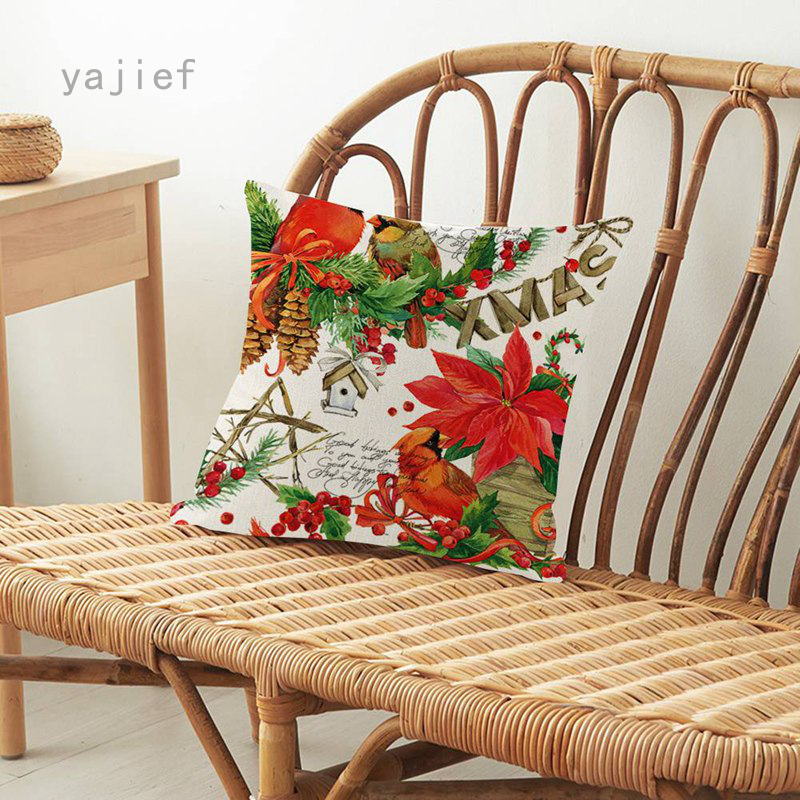 Vỏ Gối Vuông 45x45cm Họa Tiết Vòng Hoa Giáng Sinh Trang Trí Nội Thất