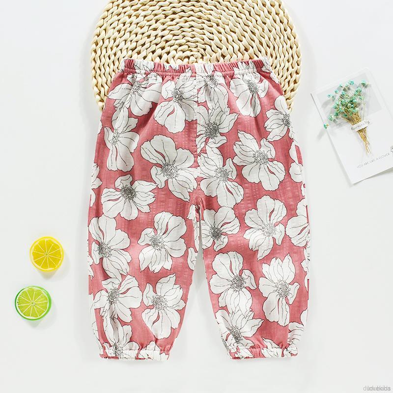 Dudubaba Quần mỏng chống muỗi cho bé mặc vào mùa hè Floral Printed Long Pants For Kids Boys And Girls Mosquito Pants 1-8 Years