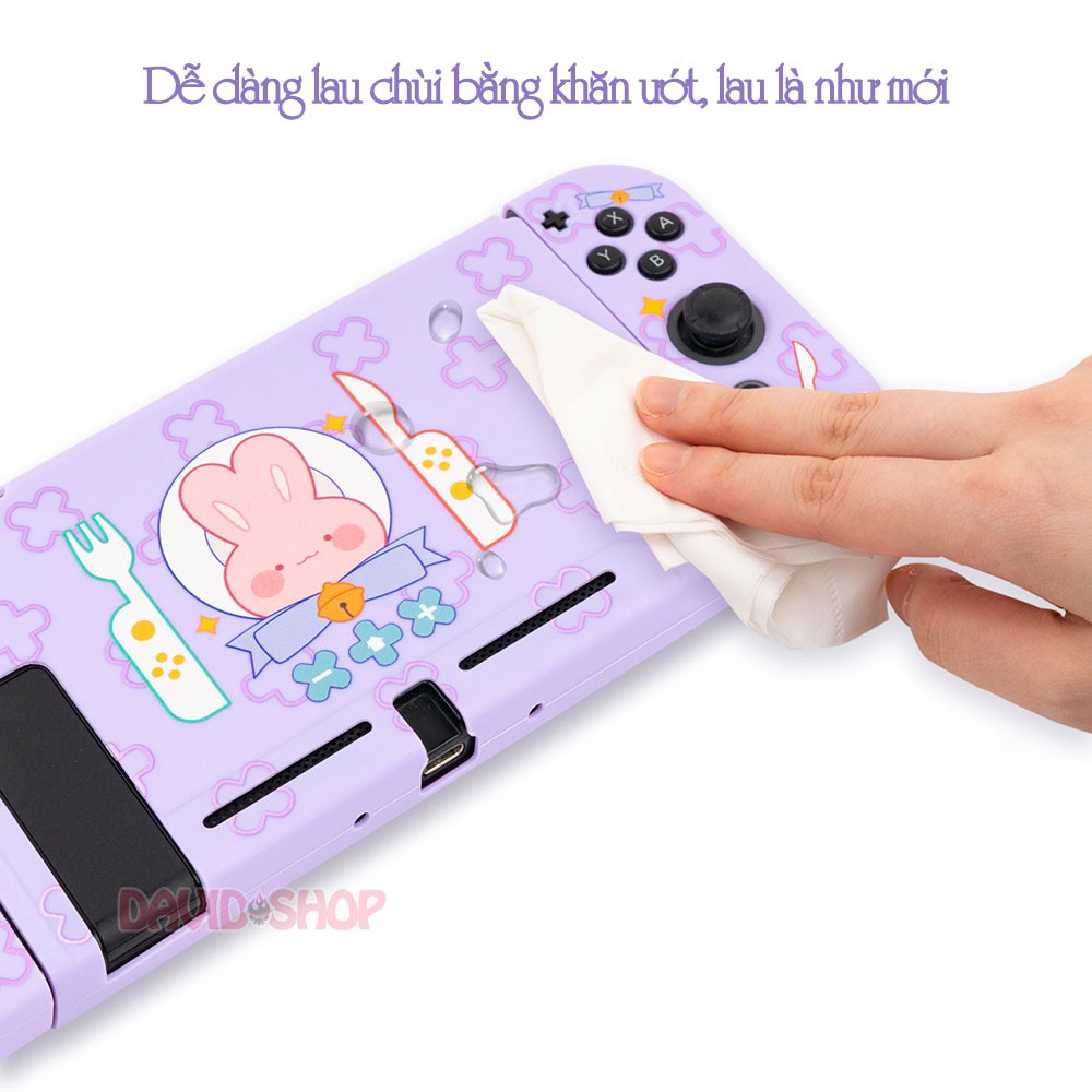 Ốp lưng + case Joy-Con chủ đề Thỏ Đeo Nơ Dùng Bữa nhựa TPU dẻo cao cấp hãng Geekshare cho Nintendo Switch