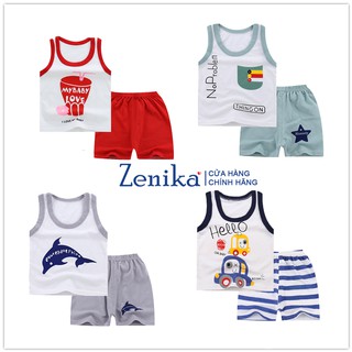 Bộ quần áo ba lỗ Zenika cho bé trai và bé gái 1 - 8 tuổi chất liệu cotton co giãn unisex in họa tiết