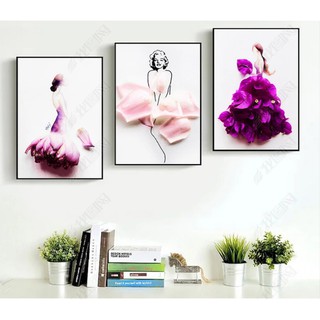 Bộ 3 tranh canvas treo tường hình cô gái hoa - 30 x 45 cm x 3 tranh