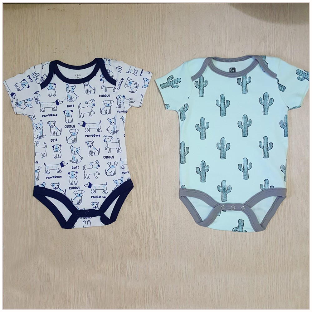 Bộ bodysuit cộc tay cotton in hình dễ thương cho bé trai bé gái từ 3 đến 8 kg