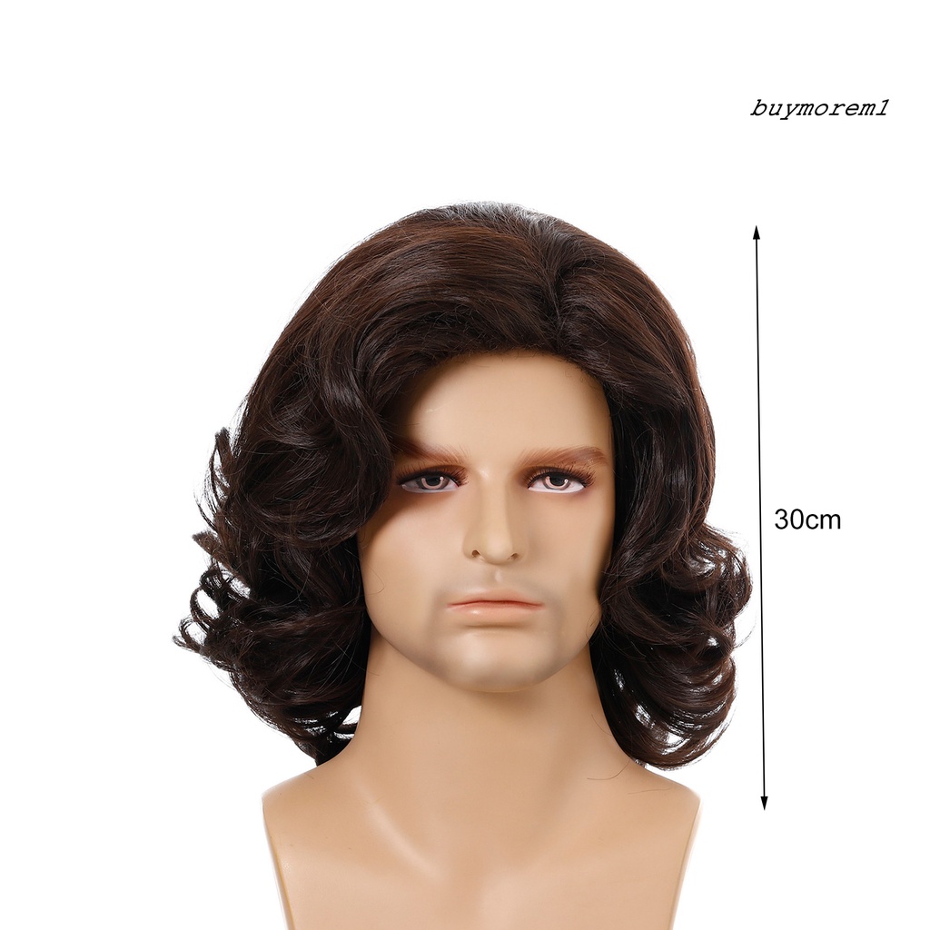 BUYME Men Wig Short Curly Oblique Bang Hair Rose Net Cosplay Costume Party for Male