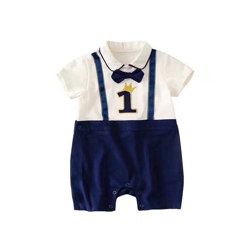 Áo Liền Quần Bằng cotton Mỏng Tay Ngắn Thời Trang Mùa Hè Cho Bé Trai 0-18 Tháng Tuổi