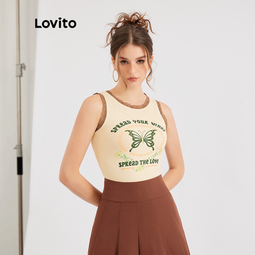 Lovito Áo khoác tăng mềm tương phản bướm thông thường L30ED069 (Mơ)