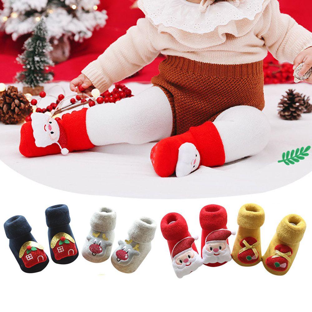 Vớ Cotton Dày Dặn In Họa Tiết Tuần Lộc Giáng Sinh Thời Trang Cho Bé Sơ Sinh