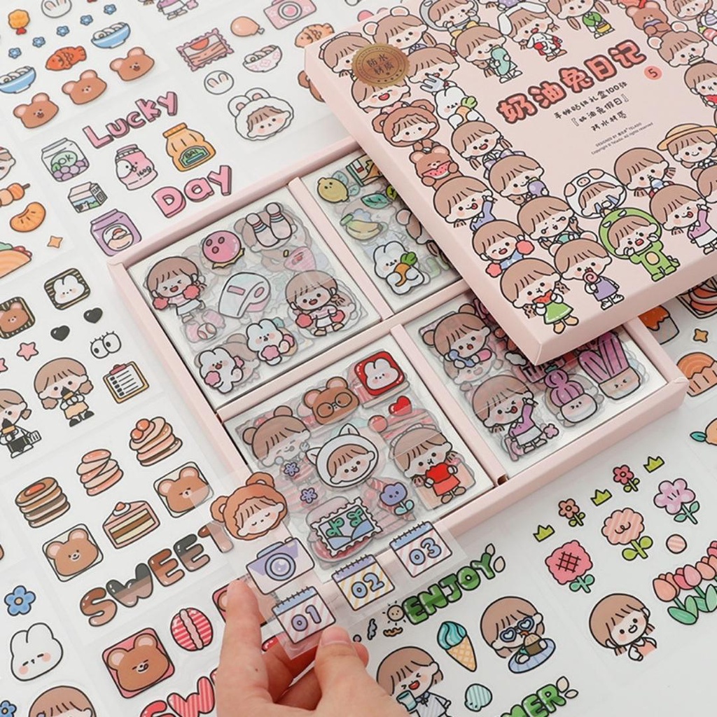 Sticker dán dễ thương trang trí bình nước, điện thoại nhựa PET chống nước