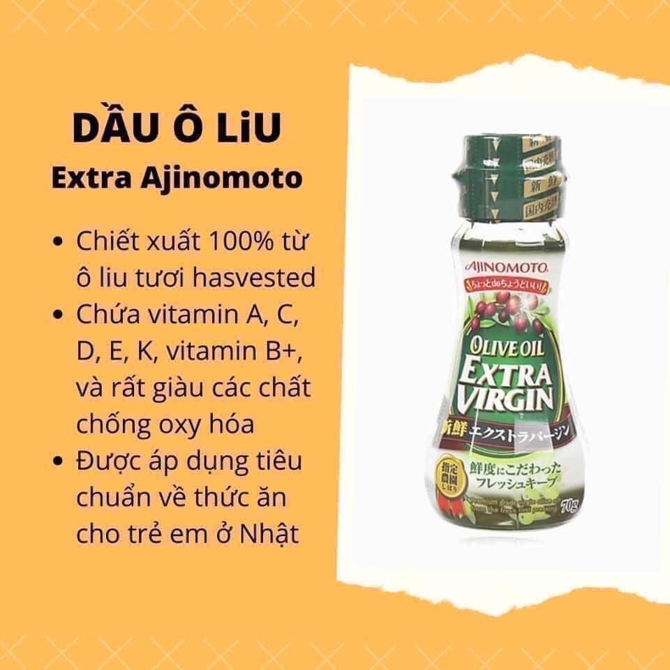 [Date 2023] dầu Oliu, dầu mè, dầu óc chó, dầu vừng Ajinomoto Olive oil -70g thơm ngon bổ dưỡng cho bé ăn dặm