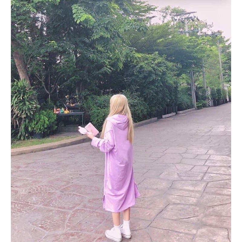 Áo Hoodie Dress Basic Xẻ Tà Ảnh Thật