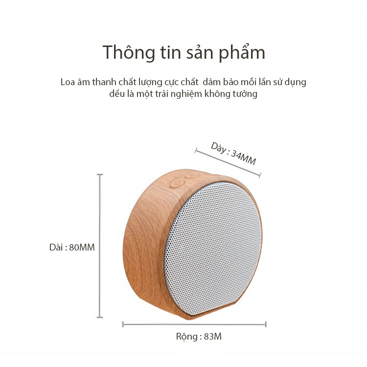 Loa bluetooth mini A60 (màu trắng) Cát Thái hoa văn gỗ cực thanh lịch nhỏ gọn dễ mang, âm thanh rõ ràng, hỗ trợ cổng USB