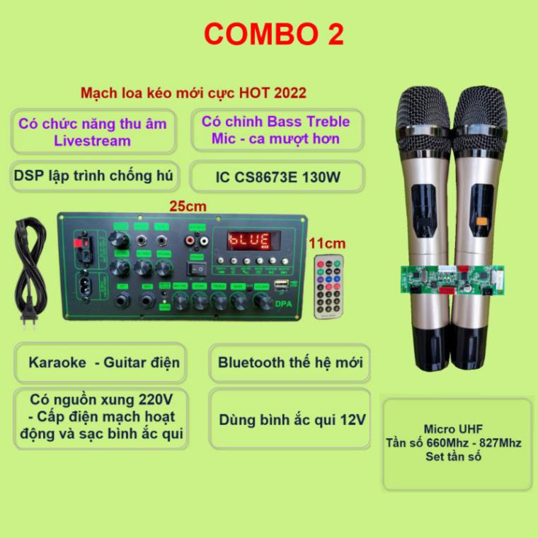 Mạch loa kéo CS8673E 130W thu âm LIVESTREAM DSP lập trình chống hú có chỉnh Bass Treble Micro nguồn xung 220V kèm micro