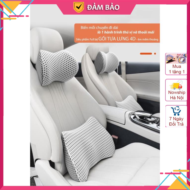 Gối tựa đầu ô tô chất liệu 4D phiên bản thời trang thoáng mát, Tựa lưng xe hơi dáng thể thao chống lún xẹp