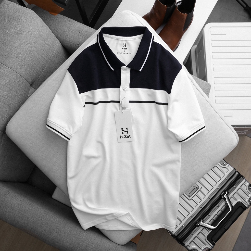 Áo Polo Nam Vải Polo Cá Sấu Cao Cấp - Áo Navy Phối Trắng