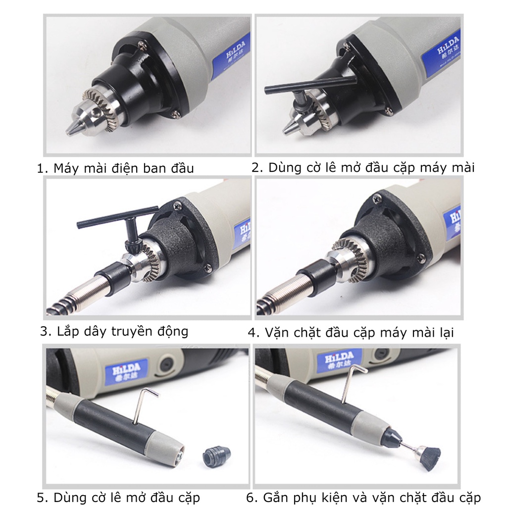 Dây truyền động, dây nối dài cho máy khoan mài khắc mini 6mm (đầu to)