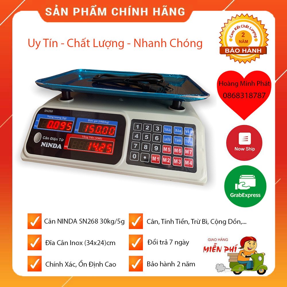 CÂN ĐIỆN TỬ TÍNH TIỀN CAO CẤP 30kg/5g NINDA SN268 HÀNG DÀNH CHO CHUỖI SIÊU THỊ, CỬA HÀNG, NHÀ HÀNG, TẠP HÓA - BH 2 NĂM