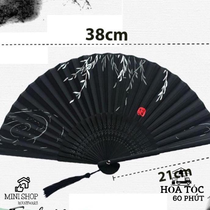 ( Tịnh Y Tím ) Quạt Cổ Trang Trung Quốc Xếp Cầm Tay Bằng Gỗ