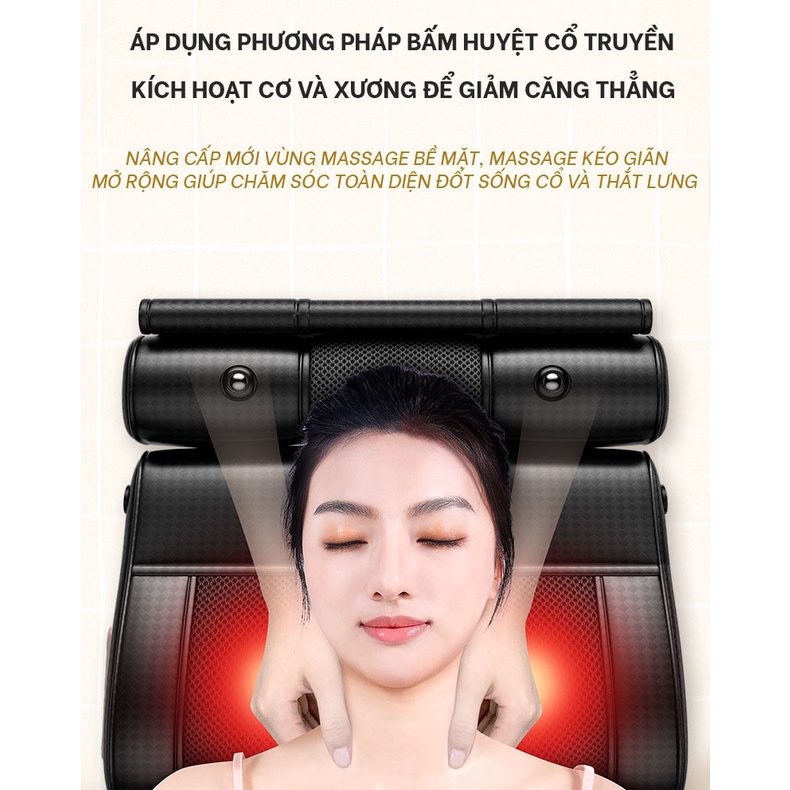 Gối Massage Cổ Vai Gáy, Cột Sống, 8 Đầu Massage Nhiệt, Nhào Trộn, Lưu Thông Máu,Giảm Đau Nhức