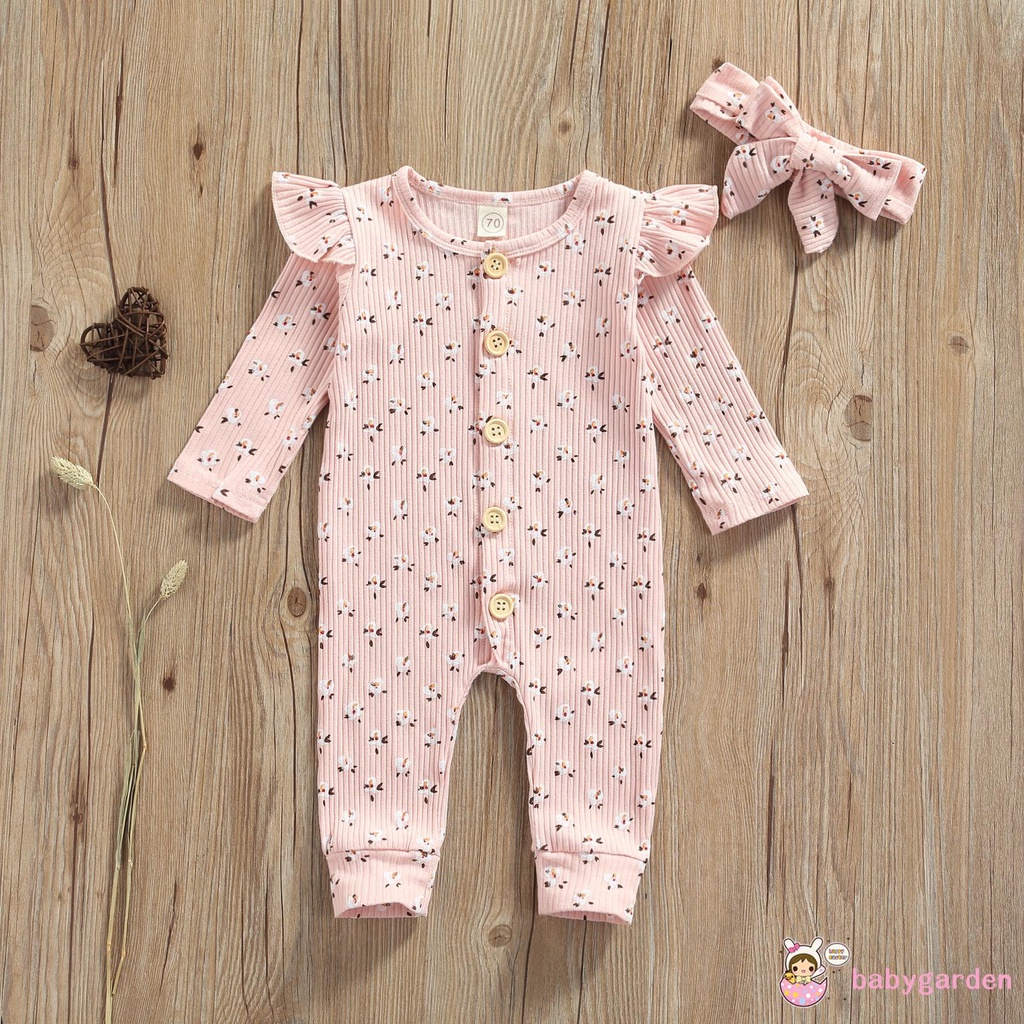 Áo Liền Quần Cổ Tròn Tay Dài Gài Một Hàng Khuy In Họa Tiết Thời Trang Đơn Giản Dành Cho Bé Gái