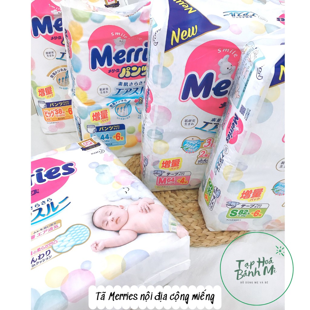{Cộng miếng} Tã Dán/ Quần Merries NB90/ S82/ M64/ L54/ XL44/ M58/ L44/ XL38/ XXL26