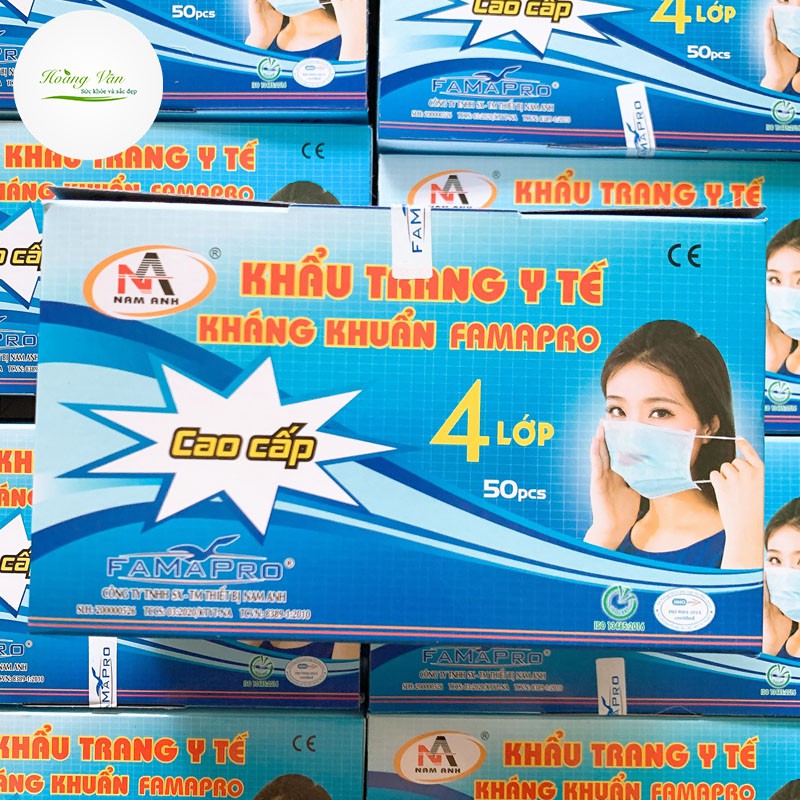 [Hộp 50 cái] khẩu trang y tế kháng khuẩn 4 lớp cao cấp FamaPro