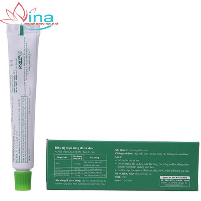 KEM MỤN SƯNG ĐỎ VÀ ĐAU ROHTO ACNES MEDICAL CREAM 18G