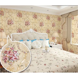 DECAL 1M PVC giấy dán tường khổ 45cm (có sẵn keo dán) – HOA HỒNG NỀN VÀNG CHÂU ÂU DT125