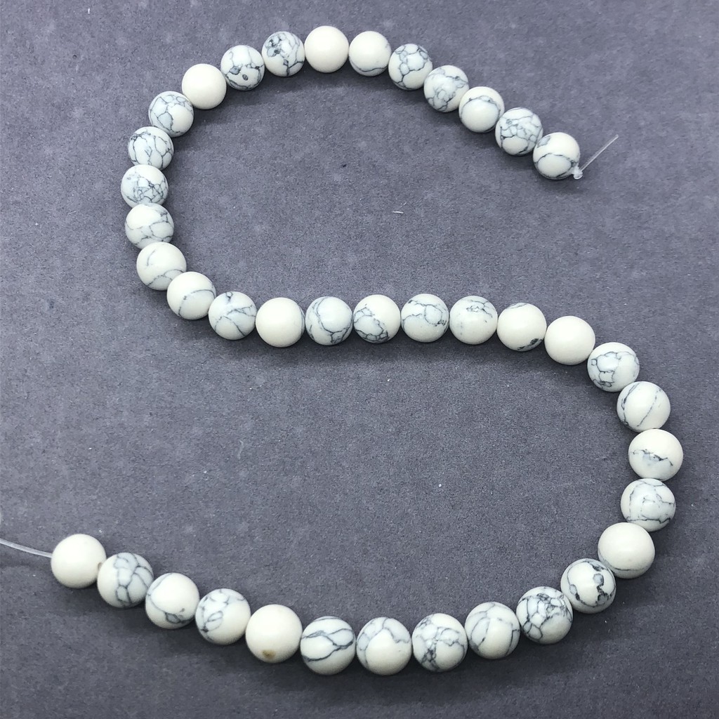 Hạt đá turquoise trắng hình tròn 4-12mm tự làm phụ kiện trang trí