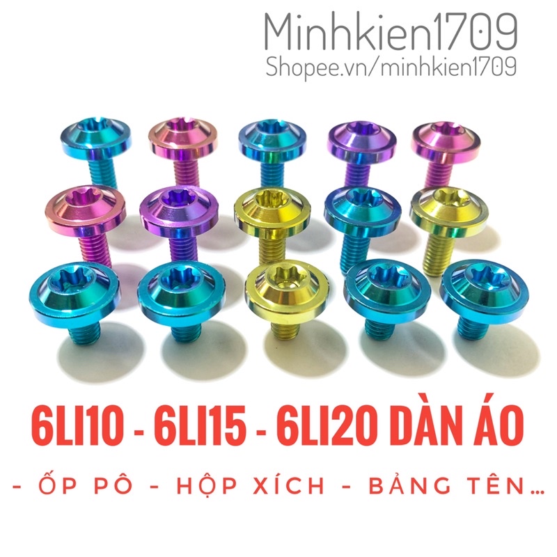 [Mã 258LIFESALE giảm 8% đơn 100K] (GR5 XỊN) Ốc titan 6li10 6li15 6li20 dù to dày gắn dàn áo ốp pô hộp xích bảng tên